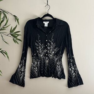 Elegant Black Floral Ruffle Women's Top